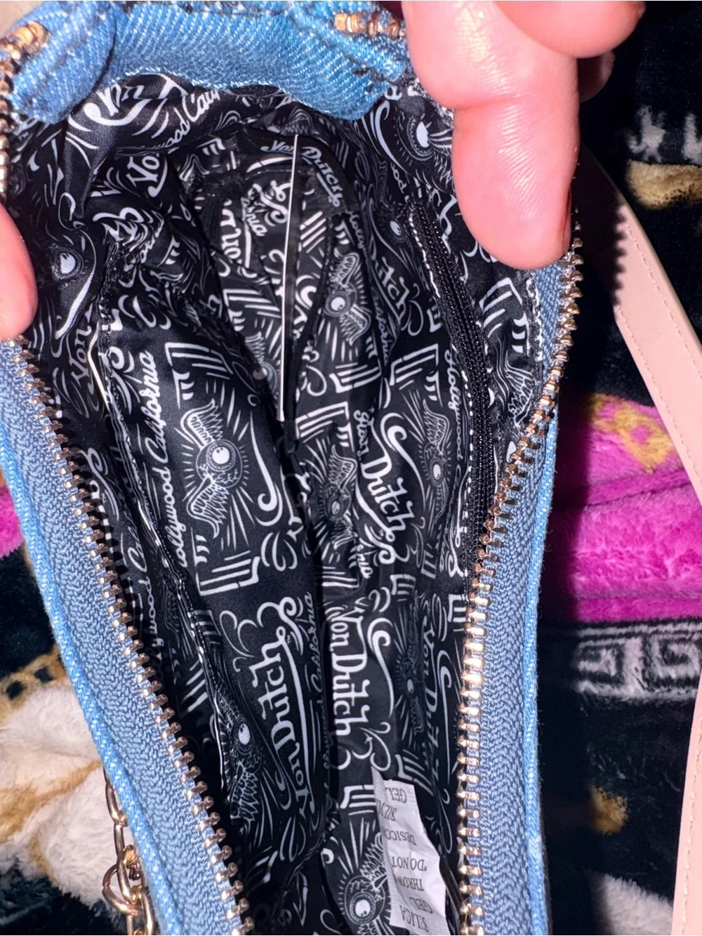Von Dutch Blue Denim Charm Shoulder Bag
